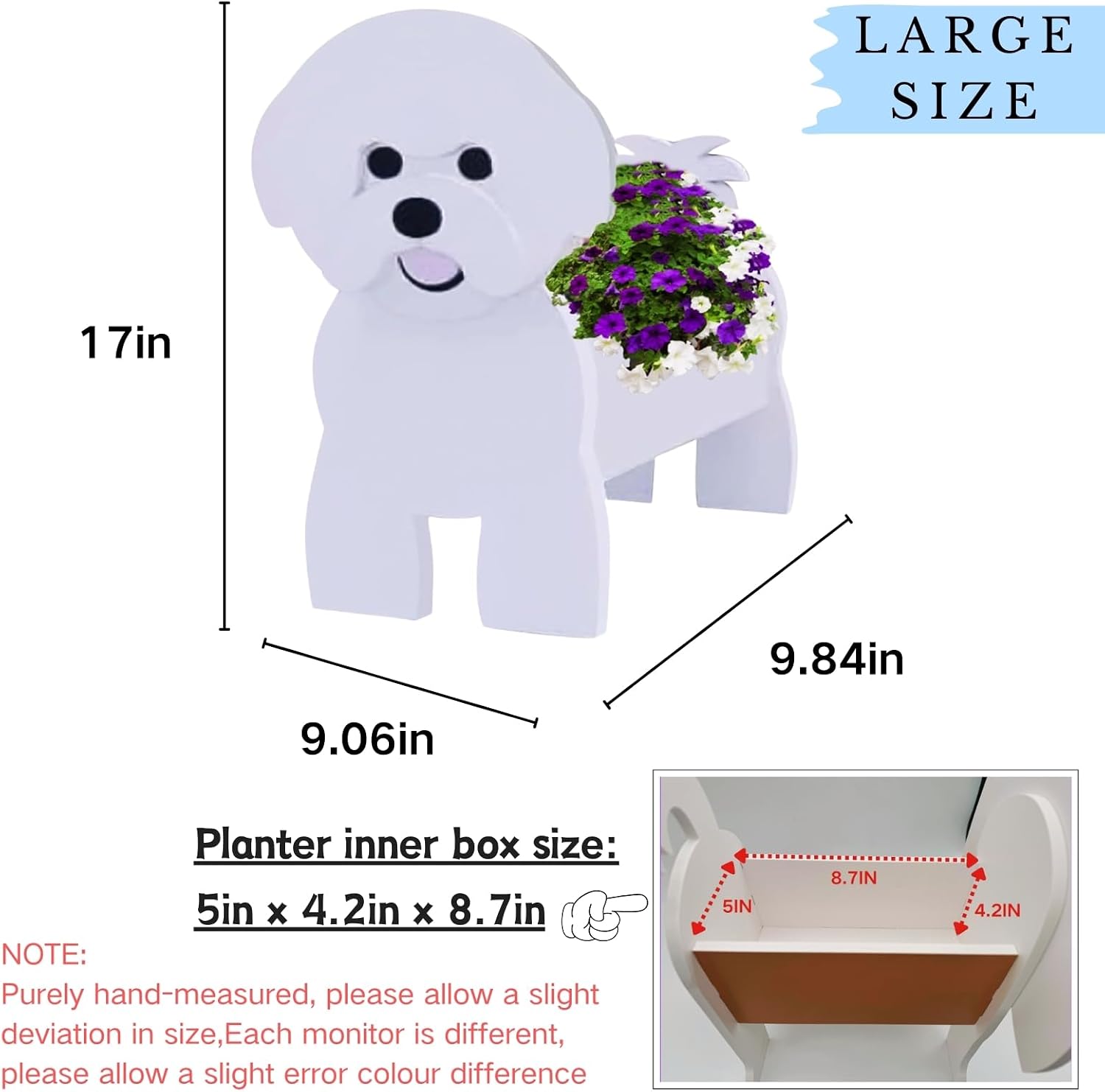 Bichon Frise Dog Planter Pots, Animal Shaped Flower Pot | Large Cute Plant Gift for Women and Pet Lovers, Indoor