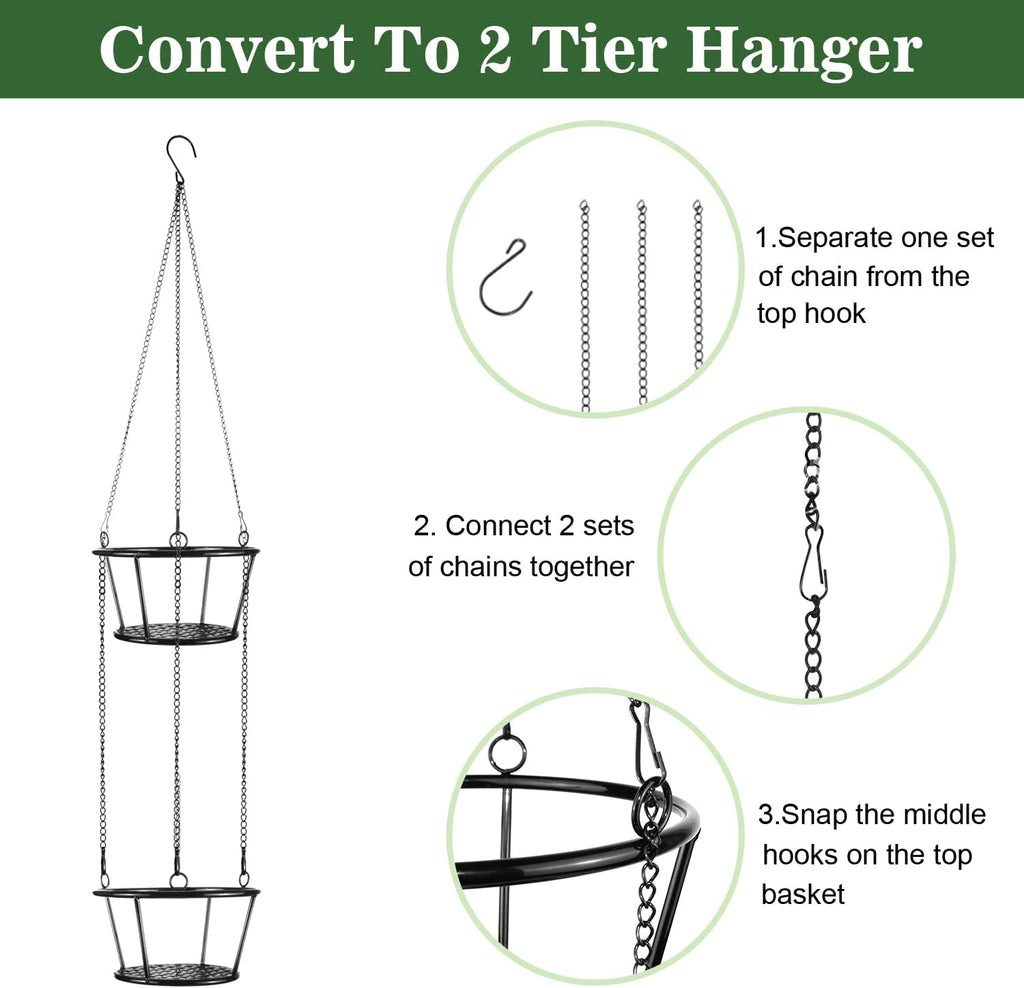 ARTORA 2 Pack Metal Plant Hanger, Modern Plant Hanging Basket Decorative Black Plant Pot Holder Flower Planter Hanging