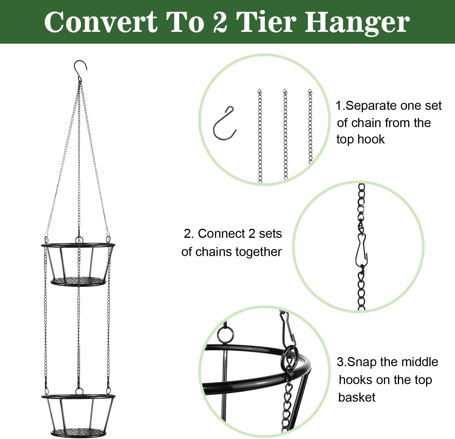 ARTORA 2 Pack Metal Plant Hanger, Modern Plant Hanging Basket Decorative Black Plant Pot Holder Flower Planter Hanging