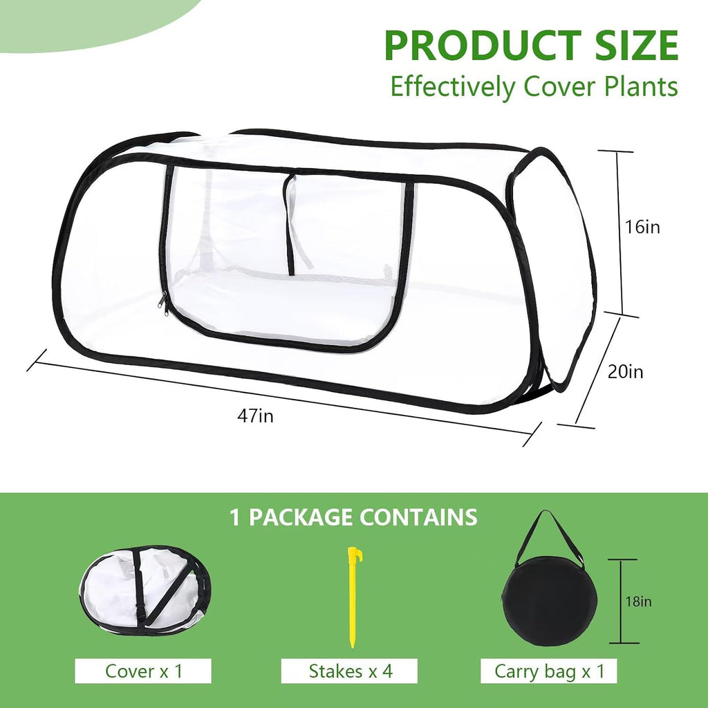 47x20x16 Inch Pop Up Mesh Plant Cover for Garden Raised Beds | Zipper side window, metal frame & 4 ground stakes