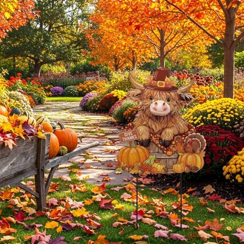 Amyhill Fall Yard Decor Outdoor Highland Cow Metal Garden Stakes, Turkey