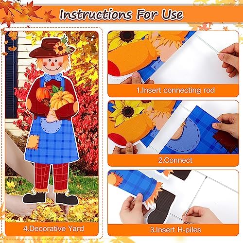 Sintuff 4 Pcs 31.5 x 11 Inch Fall Yard Signs Fall Outdoor Decorations Thanksgiving Scarecrow Yard Signs with Stakes Thanksgiving Garden Scarecrows for Outdoor Lawn Garden Autumn Welcome Decorations