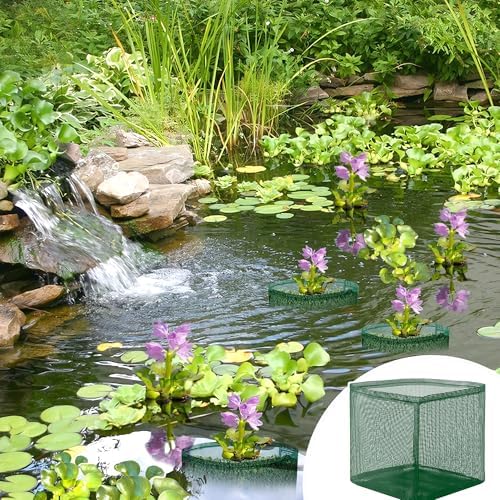 EBaokuup 4 Pcs Aquatic Pond Planting Bags-7" Reusable Mesh Water Garden Pond Plant Pot-Breathable Green Square Lily Plant Pots for Pond Bog Plant Garden Terrestrial Plant