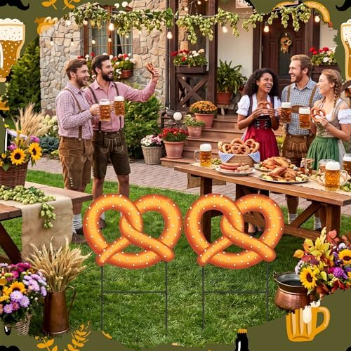 Amyhill 2 Pcs Oktoberfest Decorations Pretzel Yard Sign Stakes, 25 Inch