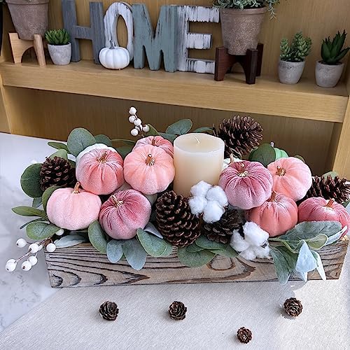 Winlyn 12 Pcs Small Rustic Faux Velvet Pumpkins Decorative Blush Coral Pink Peach Ivory Fabric Foam Pumpkins 3" for Fall Wedding Bbay Shower Thanksgiving Halloween Table Centerpiece Décor
