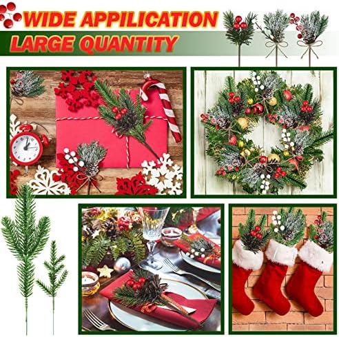 Yunlly 60 Pcs Christmas Pine Picks Holly Berry Pinecones,Elegant Style