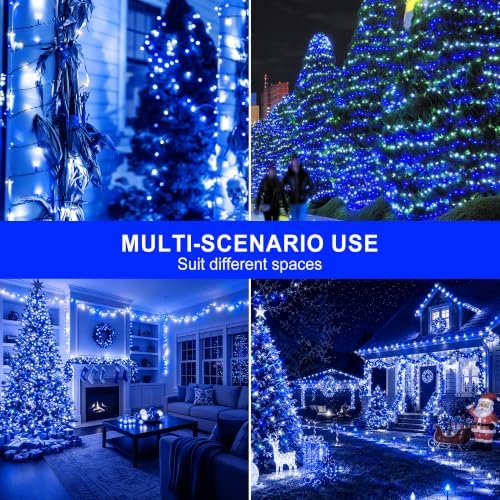 kemooie 500 LED Blue and White Christmas Lights, 164FT 8 Lighting Mode with Memory Plug in Christmas Tree Lights, for Outdoor Birthday Christmas Party Garden Balcony Decorations (Blue and White)