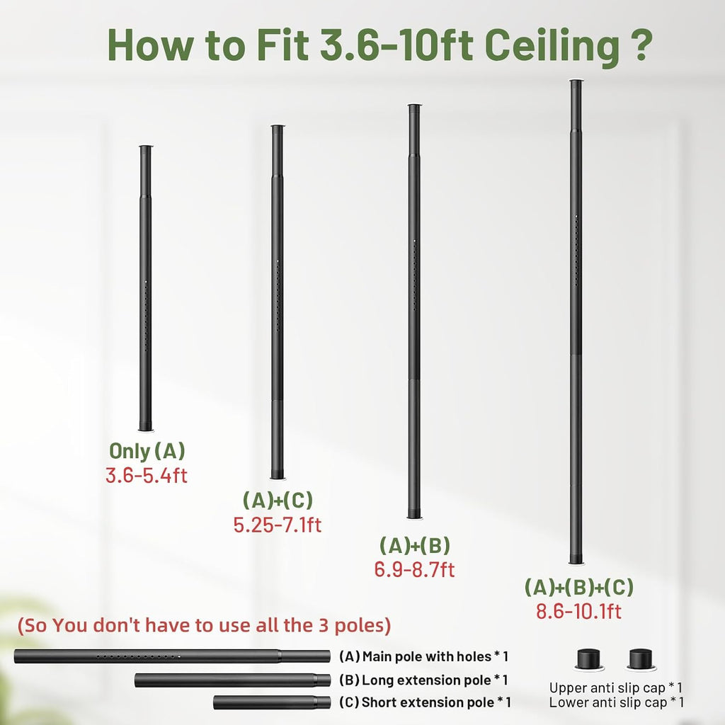 Tension Rod Plant Stand, Plant Poles for Hanging Plants Indoor, Metal Floor to Ceiling Hanging Plants Stand, Tension