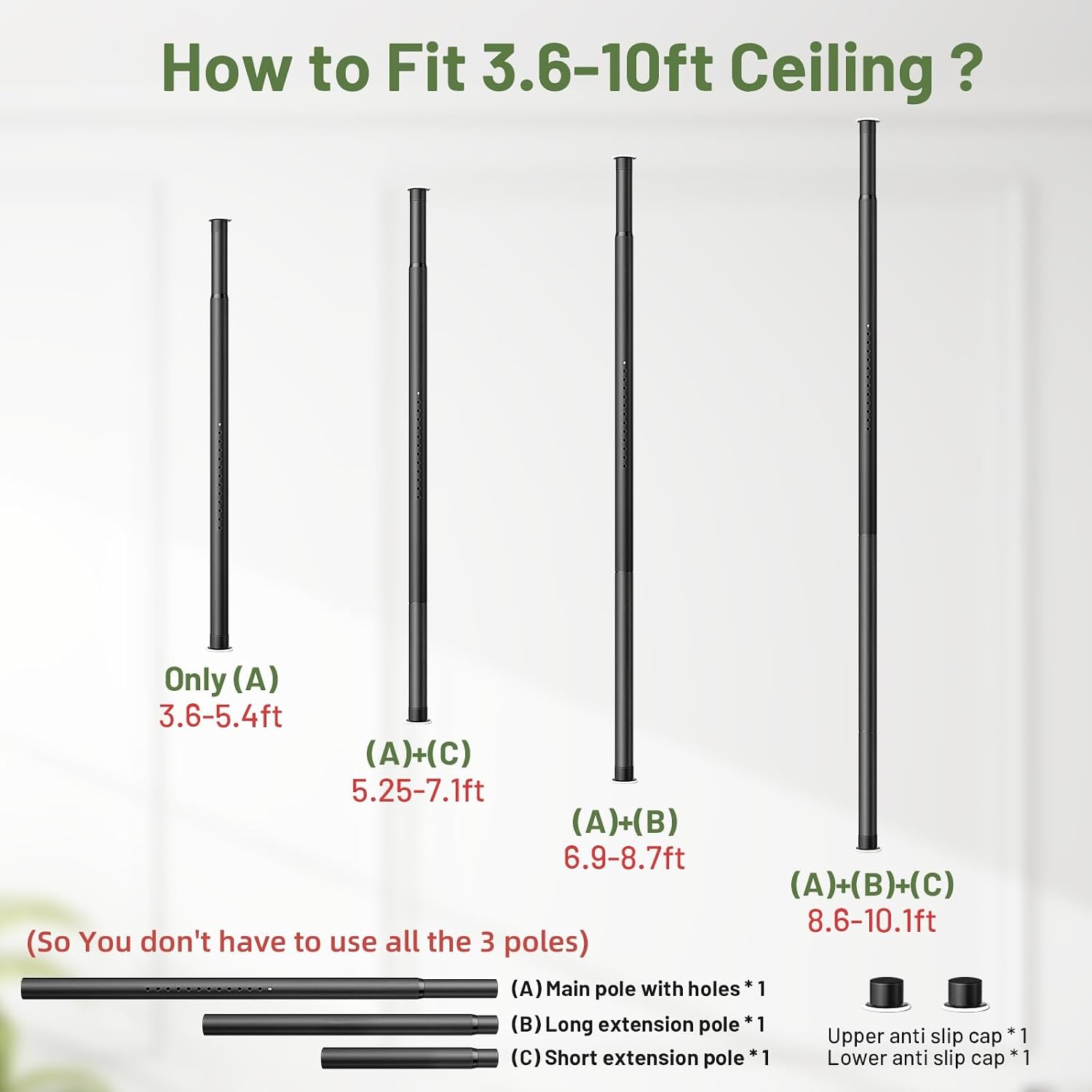 Tension Rod Plant Stand, Plant Poles for Hanging Plants Indoor, Metal Floor to Ceiling Hanging Plants Stand, Tension