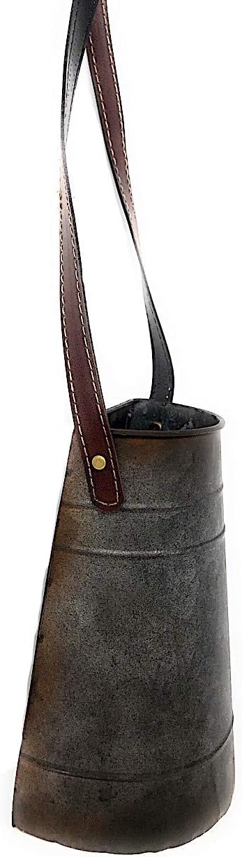 DNS Wall Planter Rustic Metal Half Bucket with Faux Leather Strap Hanging Decorative Flowers Succulent Cactus Indoor