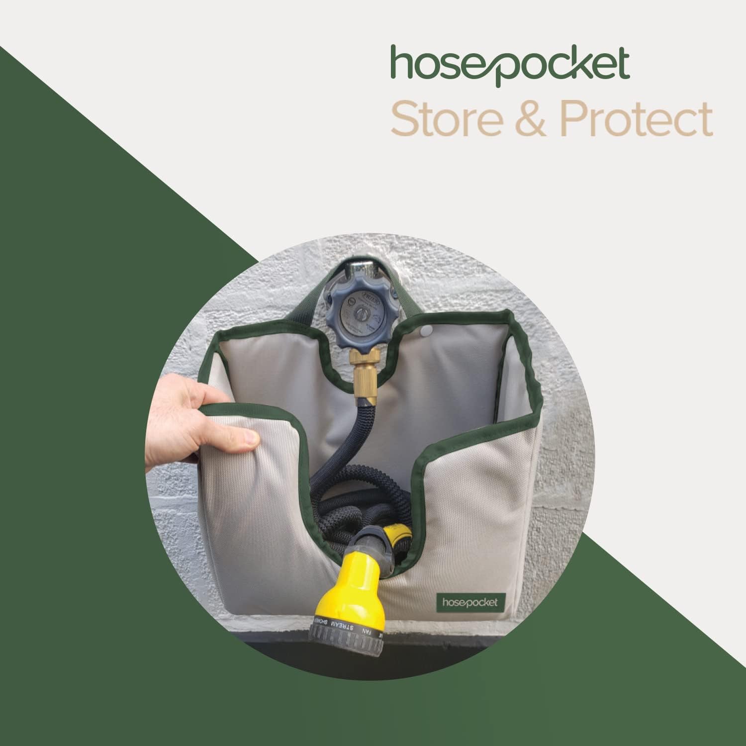 Expandable Garden Hose Holder by Hose Pocket – Store Your Expandable Garden Hose Neatly and Simply – Size Small