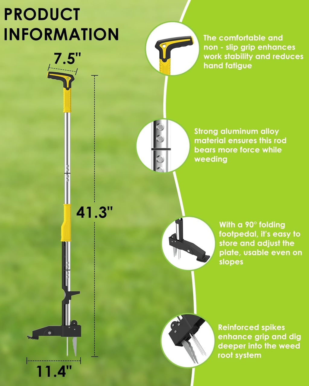 Luvenia Heavy Duty Stand Up Weed Puller Tool, Weed Removal Tool with 41.3" Long Handle & 4 Claw Steel Head, Garden Hand
