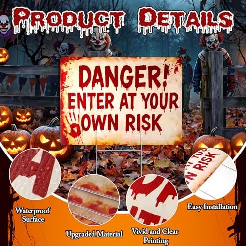 4 Pcs Halloween Clown Plastic Yard Sign, 12 x 16‘’ Garden Stakes