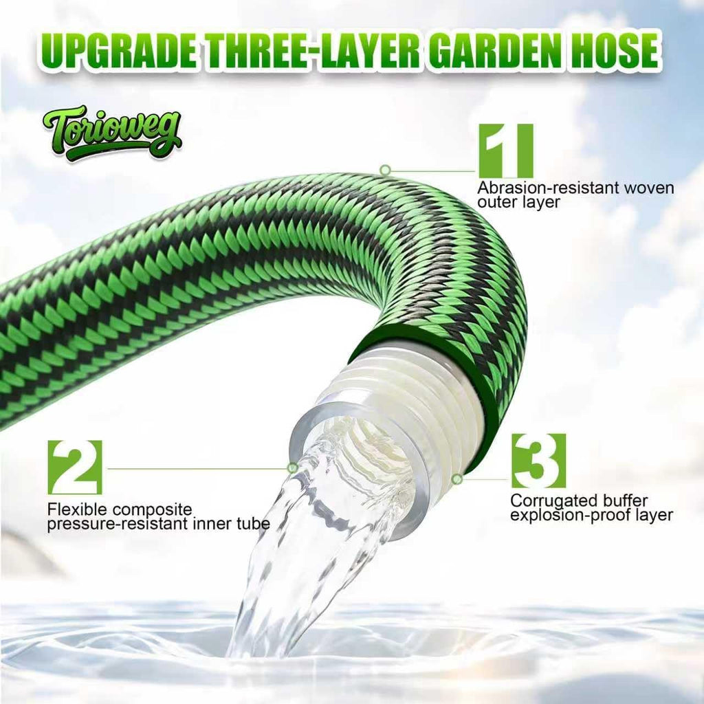 Garden Hose 50 FT-Triple-layer pipe, Water Hose with solid Aluminum Fittings, Ultra-Lightweight and Flexible
