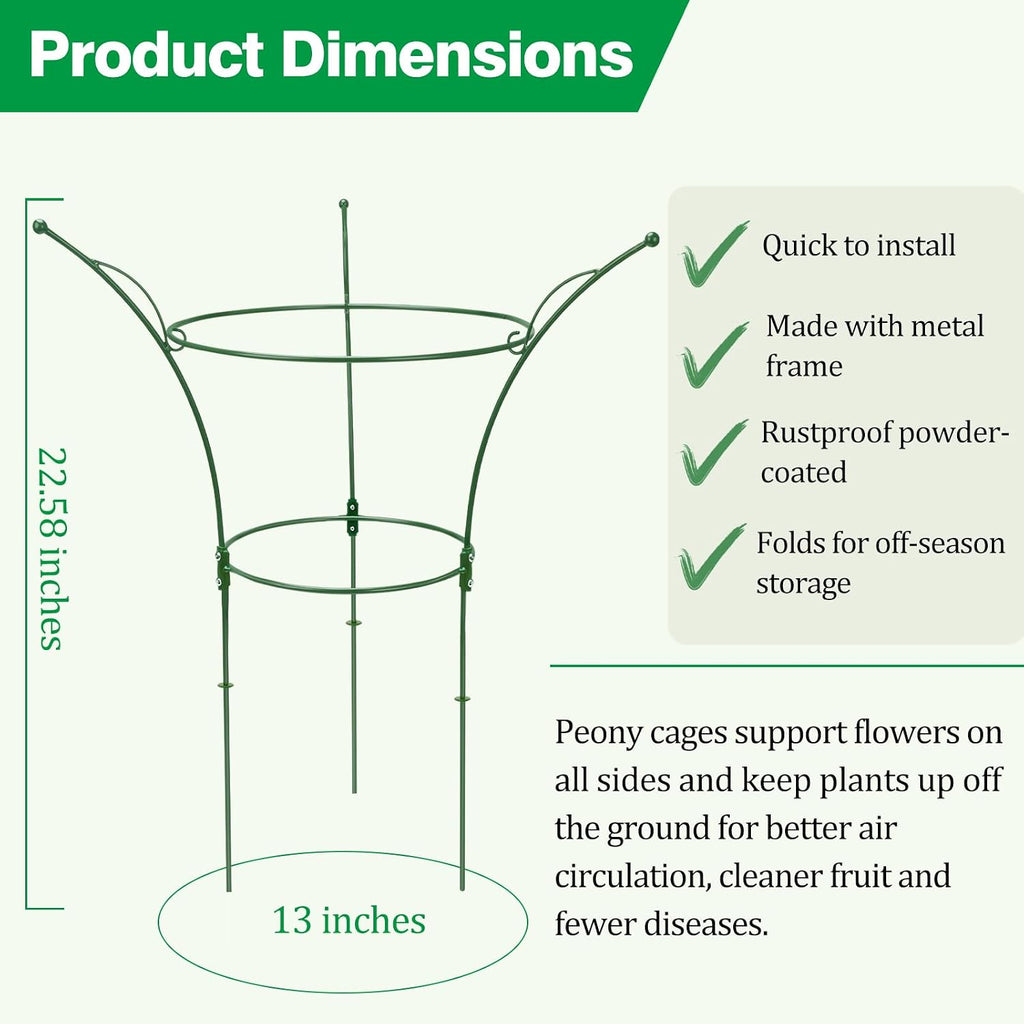 2 Pack Peony Cages and Supports Cages 13" D x 22.8" H Sturdy Metal Support Frame for Peonies & Roses Natural Bouquet