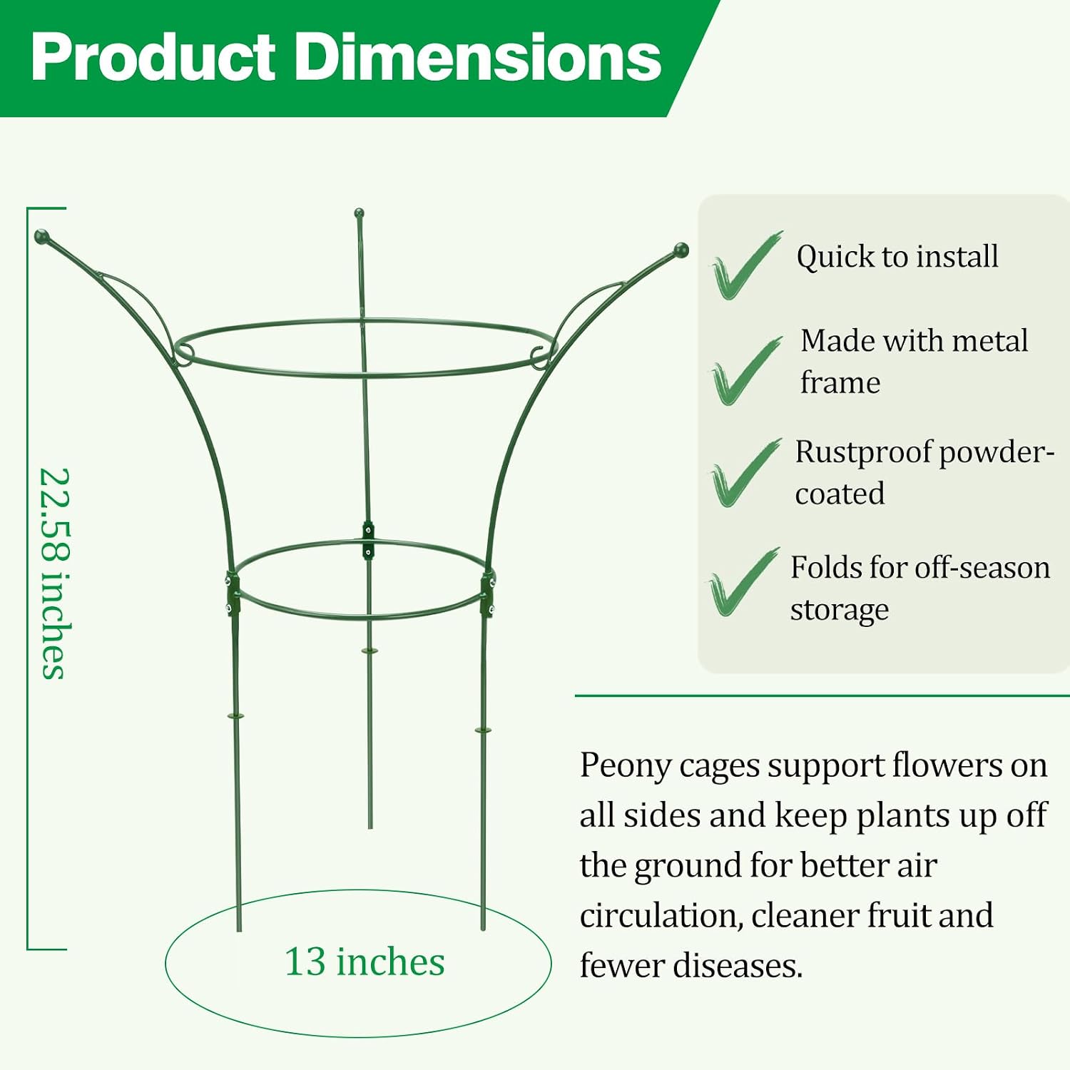 2 Pack Peony Cages and Supports Cages 13" D x 22.8" H Sturdy Metal Support Frame for Peonies & Roses Natural Bouquet