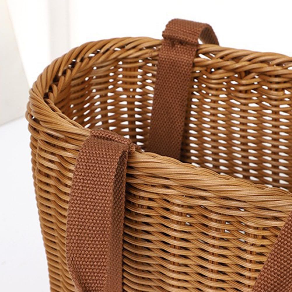 Wicker Shopping Basket with Handles – Reusable Handwoven Market Basket for Groceries, Farmers Market, Foraging, Picnic