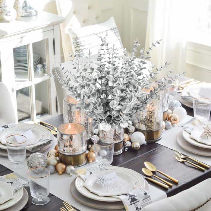 RECUTMS 36Pc Artificial Silver Eucalyptus Leave Stems 14.6in Christmas Pick