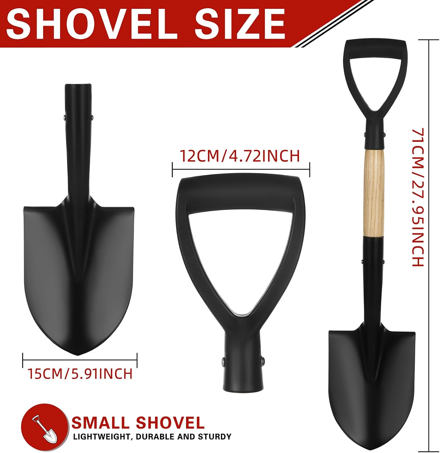 28-Inch Mini Garden Shovel with D-Grip Handle, Kids Small Shovel, Alloy Steel Head & Wooden Shaft for Car Emergency