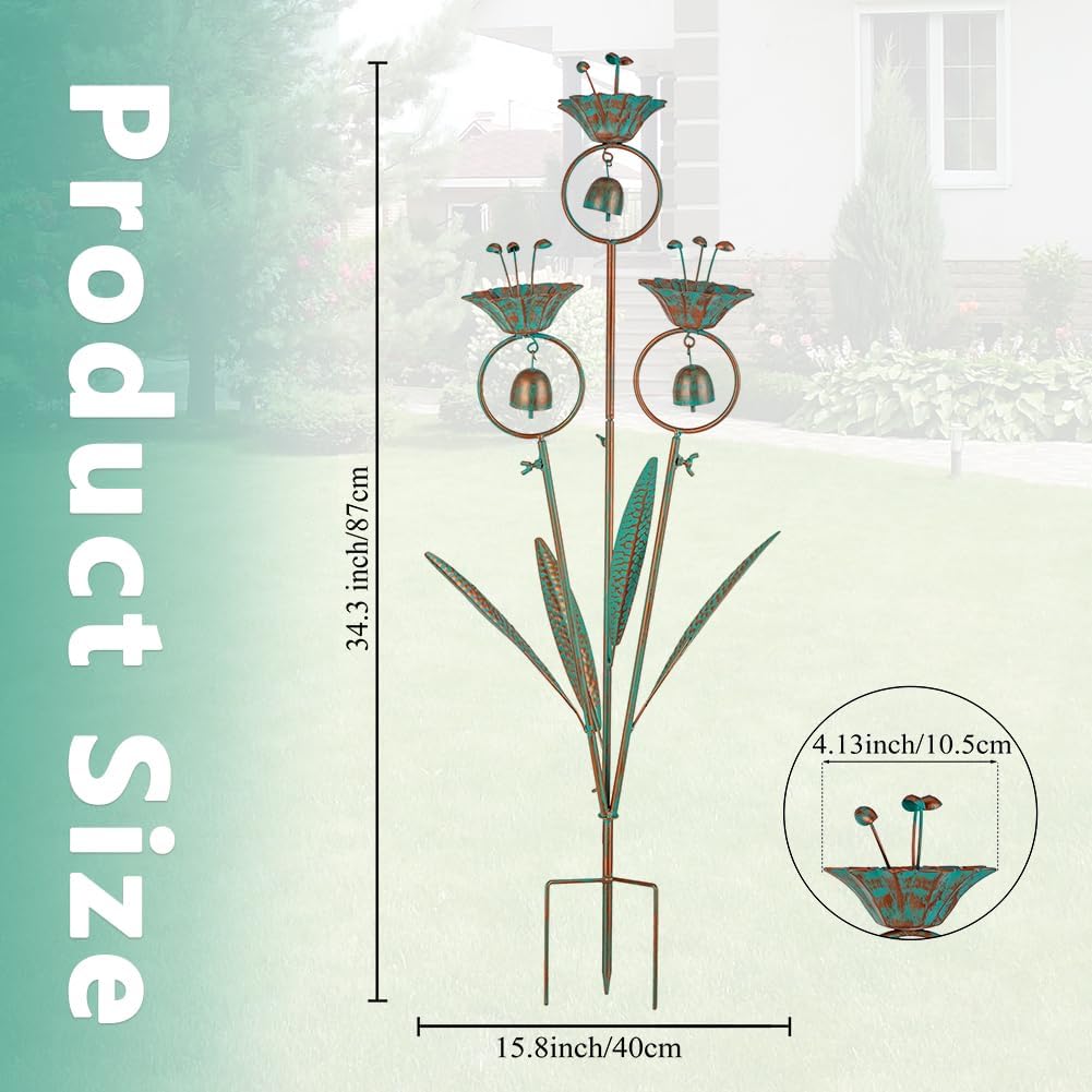 Calla Lily Garden Stake with Bells | Metal Flower Decorative Garden Stakes, 34" H Yard Art for Outdoor Lawn Patio