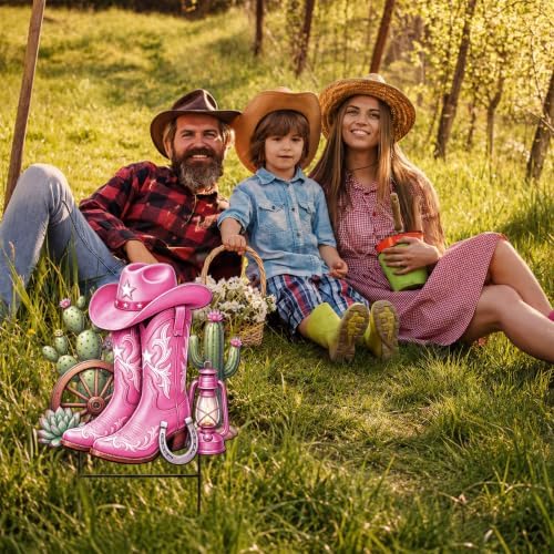 Amyhill Western Cowgirl Outdoor Decor Pink Boot Metal Garden Stakes 24 Inch