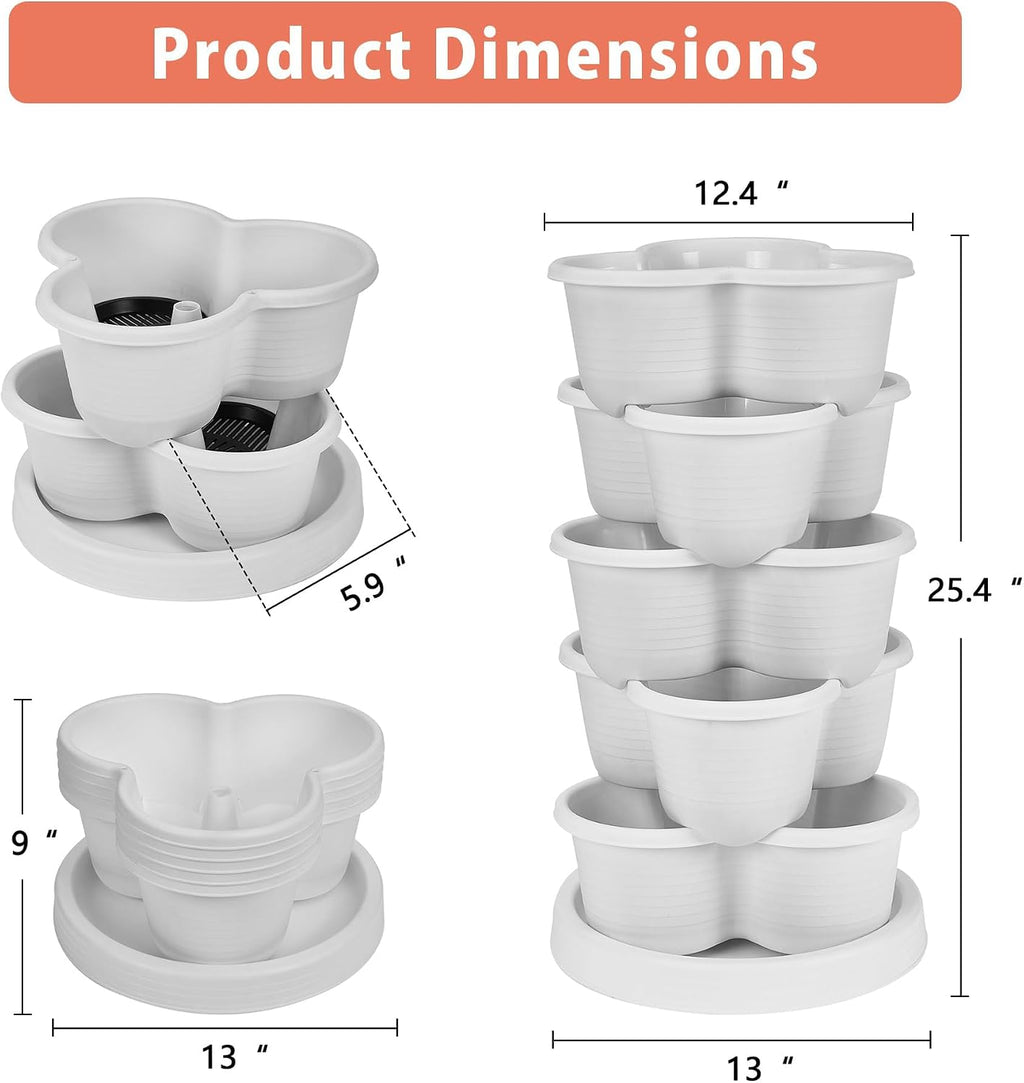 VECELO 5 Tier Vertical Garden Planter, Self Watering Stackable Planters with Wheels for Strawberries, Herbs, Flowers