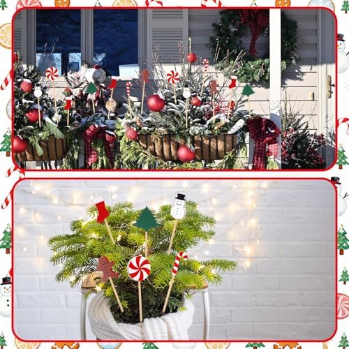 6 Pcs Wooden Christmas Garden Stakes Yard Plant Decoration