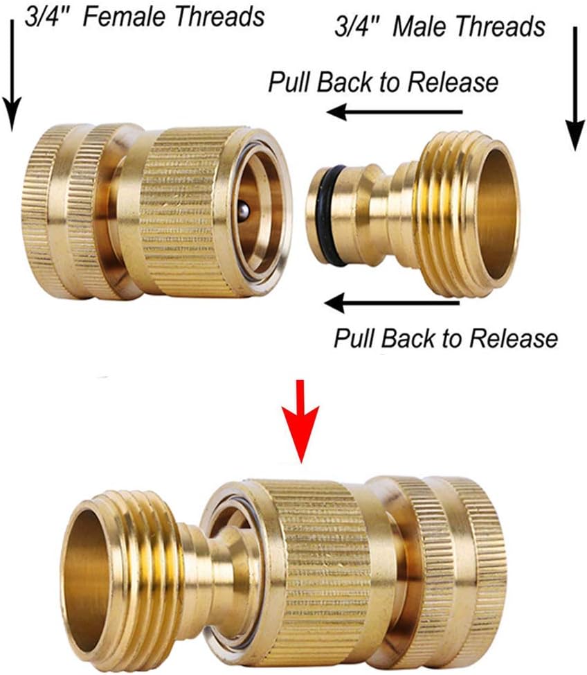 Hose Quick Connect, 3/4 Inch Brass Quick Connect Hose Fittings 5Set | Heavy Duty Garden Hose Quick Connector Easy