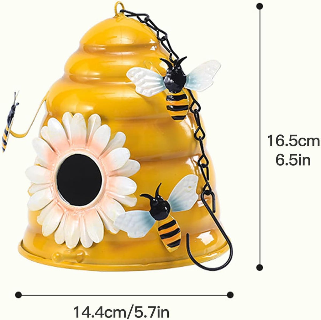 HANTURE Beehive Bird Houses for Outside 6.5Inch Iron Decorative Hanging Birdhouses with Bee Ornaments Outdoor