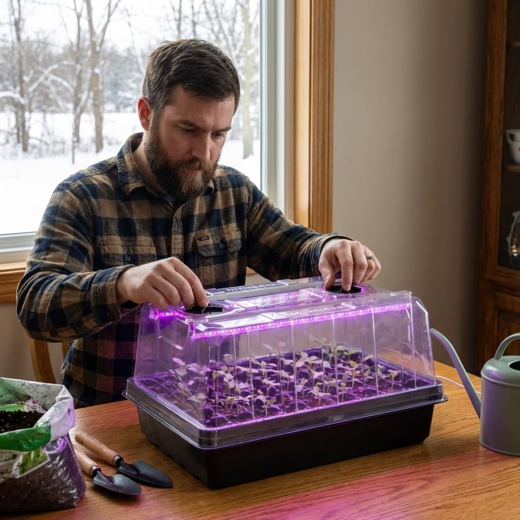 3-Pack Seed Starter Trays with Grow Lights, 5" Tall Humidity Dome & 54-Cell | 2.8" Deep Cells, 96 LEDs per Set, 3 Light