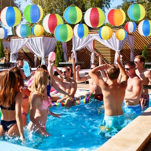 21Pcs Beach Ball Paper Lanterns Summer Luau Hawaiian Pool Party Decorations