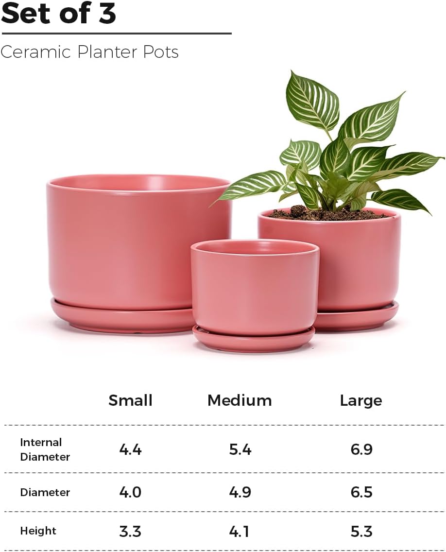 Ceramic Plant Pots,Planters with Drainage Hole&Saucer 3 Pack(Matte Orange) | Ceramic Pots for Plants | Modern Indoor