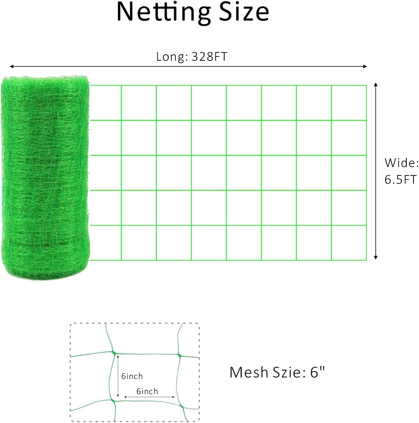 Toolazy Trellis Netting 79" x328' Green - Heavy Duty 6" Mesh Plant Support Net for Climbing Vegetables, Garden Trellis