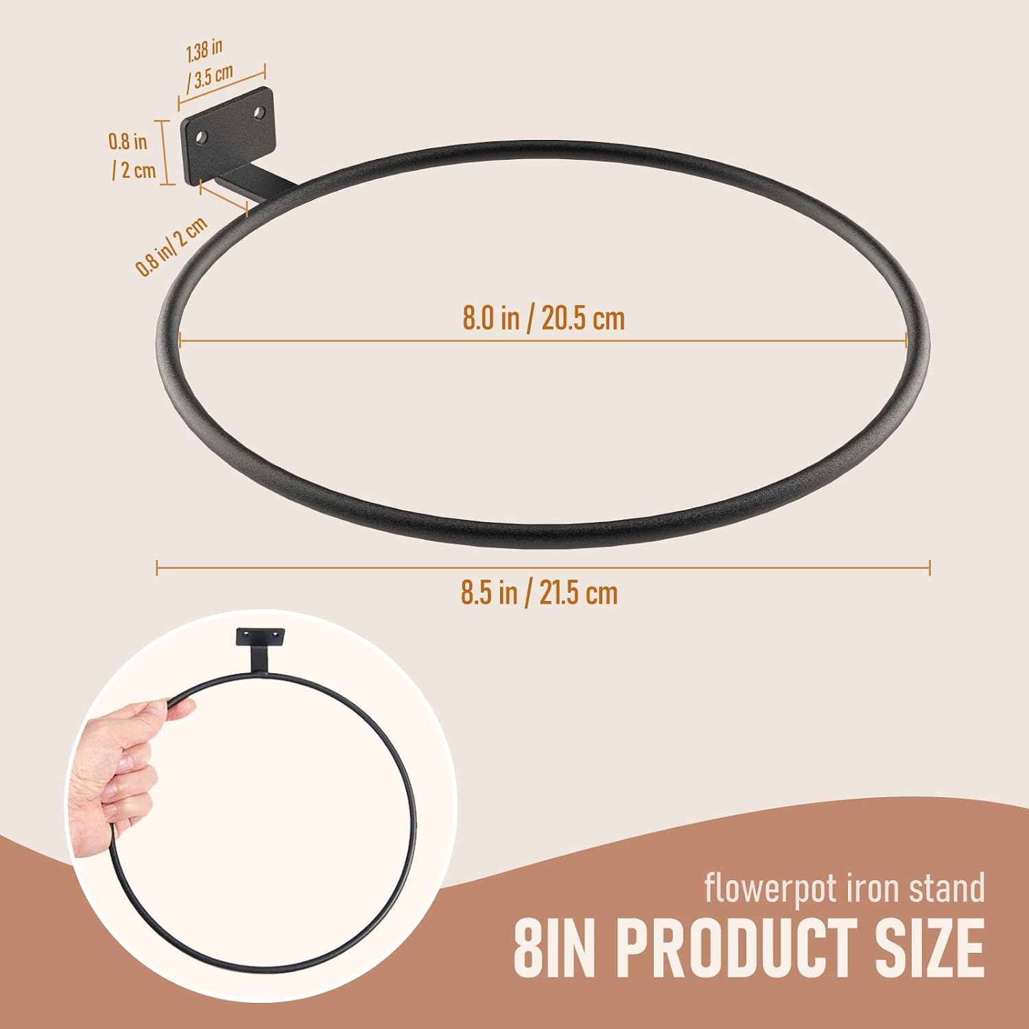 Wall Plant Holder Bulk 8in 10Pack Metal Ring Plant Hanger Black | Planter Pot Wall Mounted Bracket Heavy Duty for