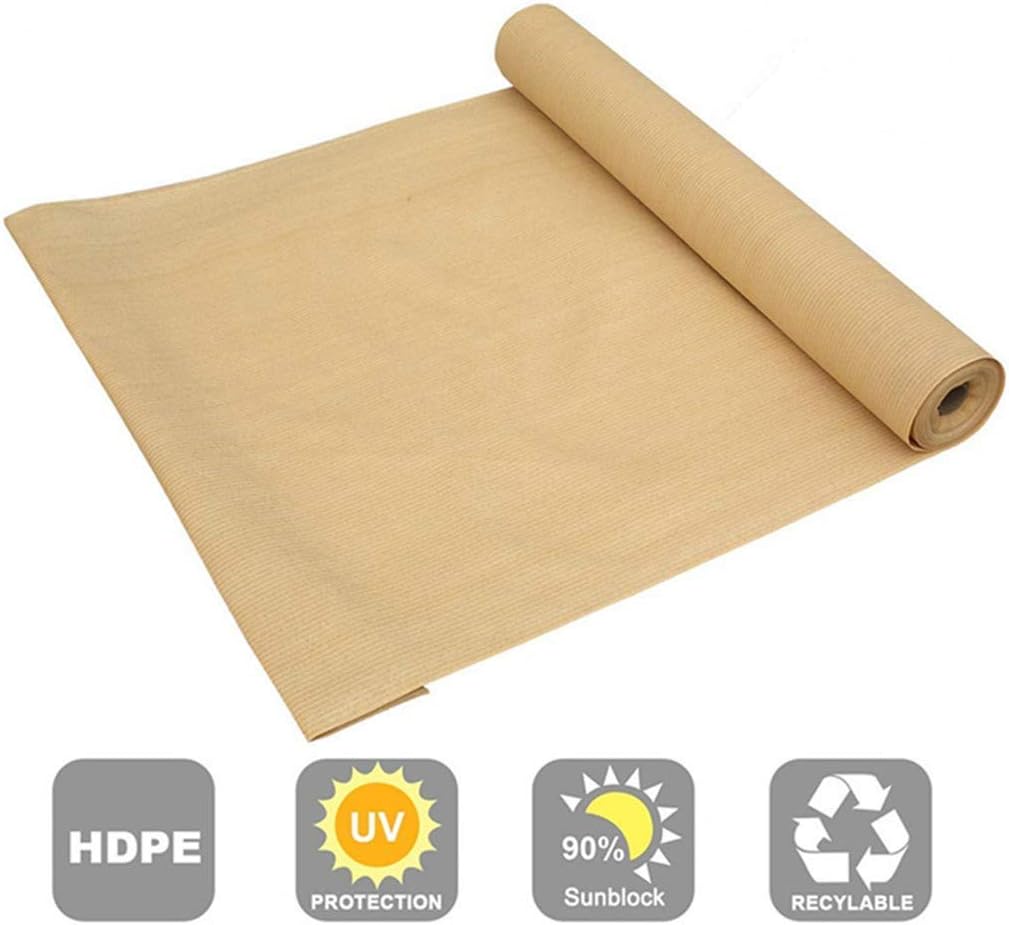 Shatex 90% Sun Shade Fabric, 12x16ft Sun-Block Net Mesh Shade with Clips for Pergola Cover Porch Vertical Screen, Beige