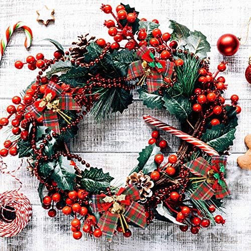 YBB 12Pcs Christmas Red Green Plaid Tree Bows with Jingle Bells