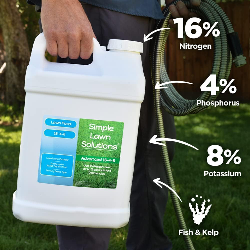 Advanced 16-4-8 Lawn Fertilizer - Liquid Lawn Food Spring & Summer Concentrated Spray - Any Grass Type- Fish and