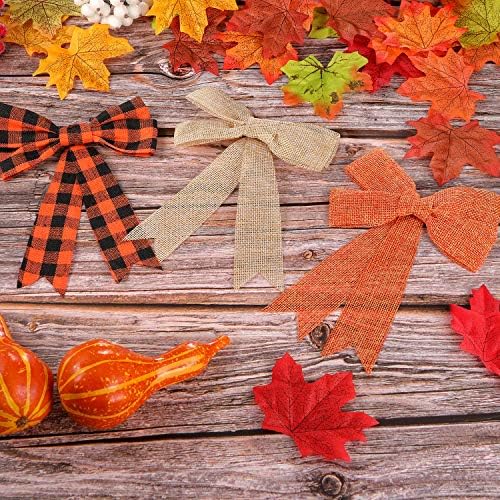 WILLBOND 18 Pcs Fall Bows for Wreath Halloween Autumn Bow, Orange