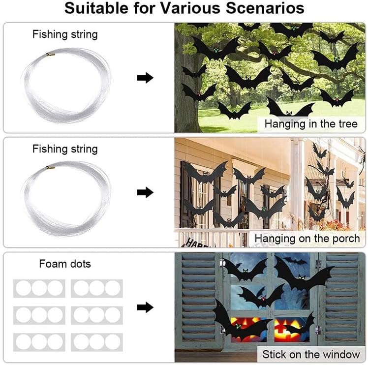 Large Hanging Bats Halloween 3D Yard Outdoor Decoration Outside (12, black)