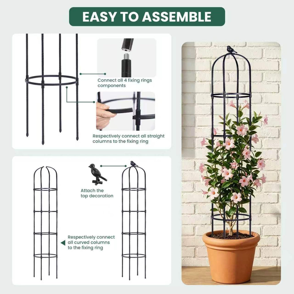 OTOSUNNY 2 Pack 6 ft Garden Obelisk Trellis for Climbing Plants Outdoor | 6 ft Tall Metal Garden Trellis for Roses