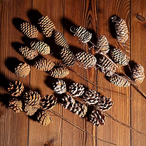8 Pcs Large Natural Pinecone Branches Ornaments - 14" Snow Pinecones Picks