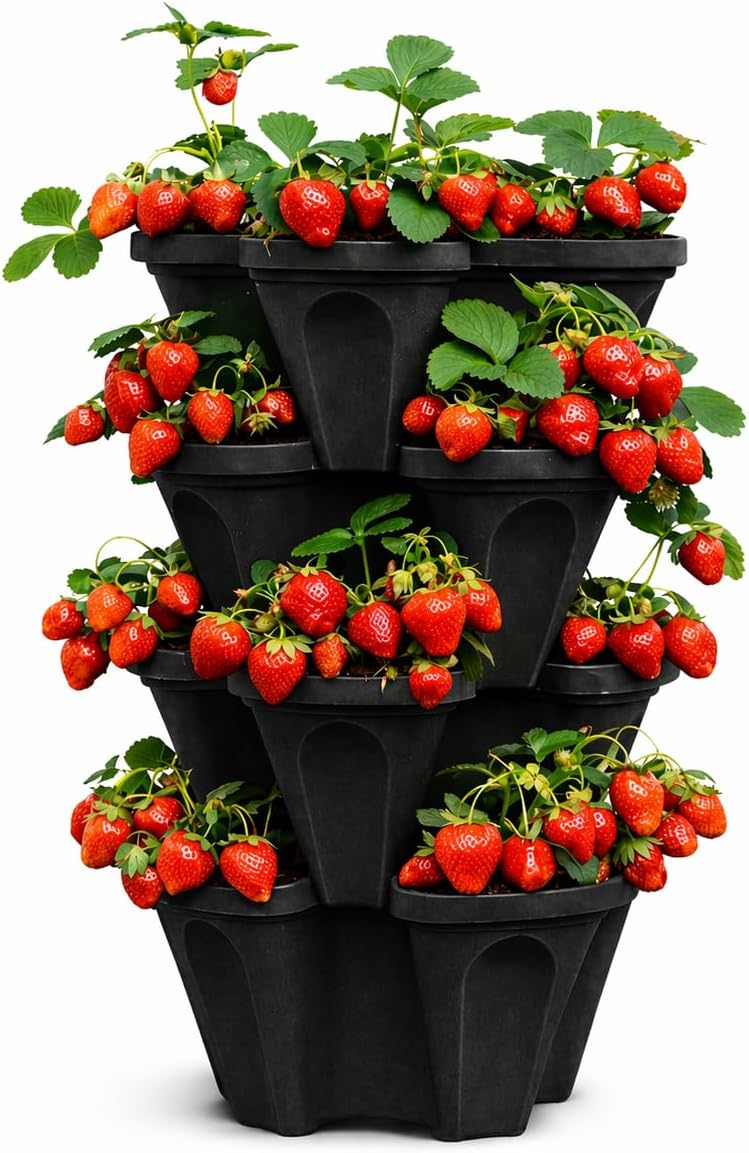 Vertical Garden Planter 4 Tier Stackable System 16 Plants, Space Saving Herb, Strawberry & Food Crop Planter with