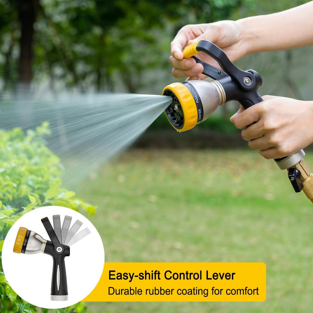 FANHAO Fireman Style Garden Hose Nozzle Heavy Duty Metal, 8 Spray Patterns | Large Lever Control, Non-Slip Ergonomic