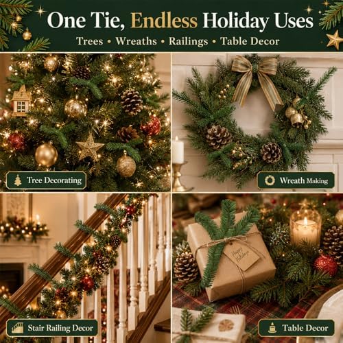 RAINFLOW Christmas Garland Ties - 24 Garland Straps for Christmas Decor