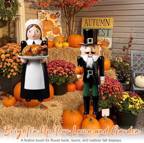 Geelin 2 Pack Fall Thanksgiving Metal Garden Stakes,Pilgrim Couple