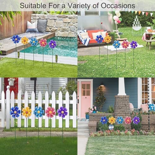 Metal Flower Wind Spinner Lawn Stakes Yard Art, Garden Iron Handicrafts