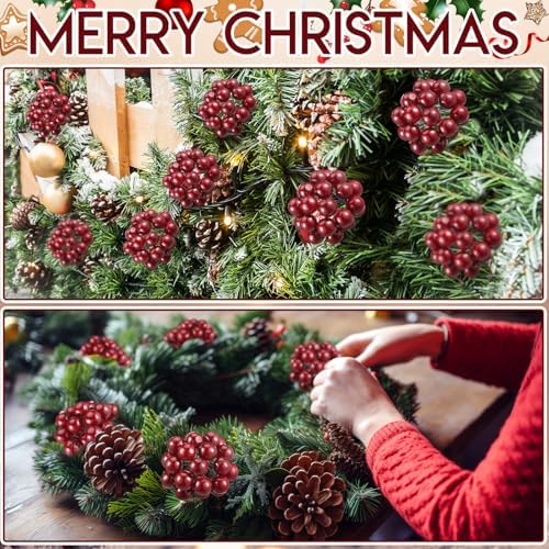 Thiccywoov 12 Pack Burgundy Berry Picks Artificial for Christmas 7.9 Inch