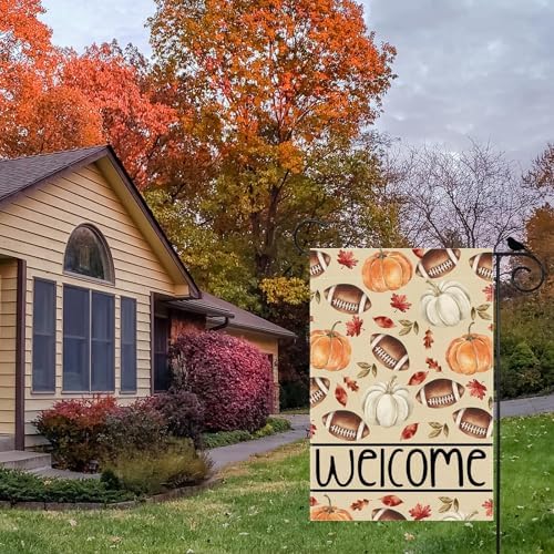 Football Pumpkin Fall Garden Flag Double Sided Yard Decor 12x18In