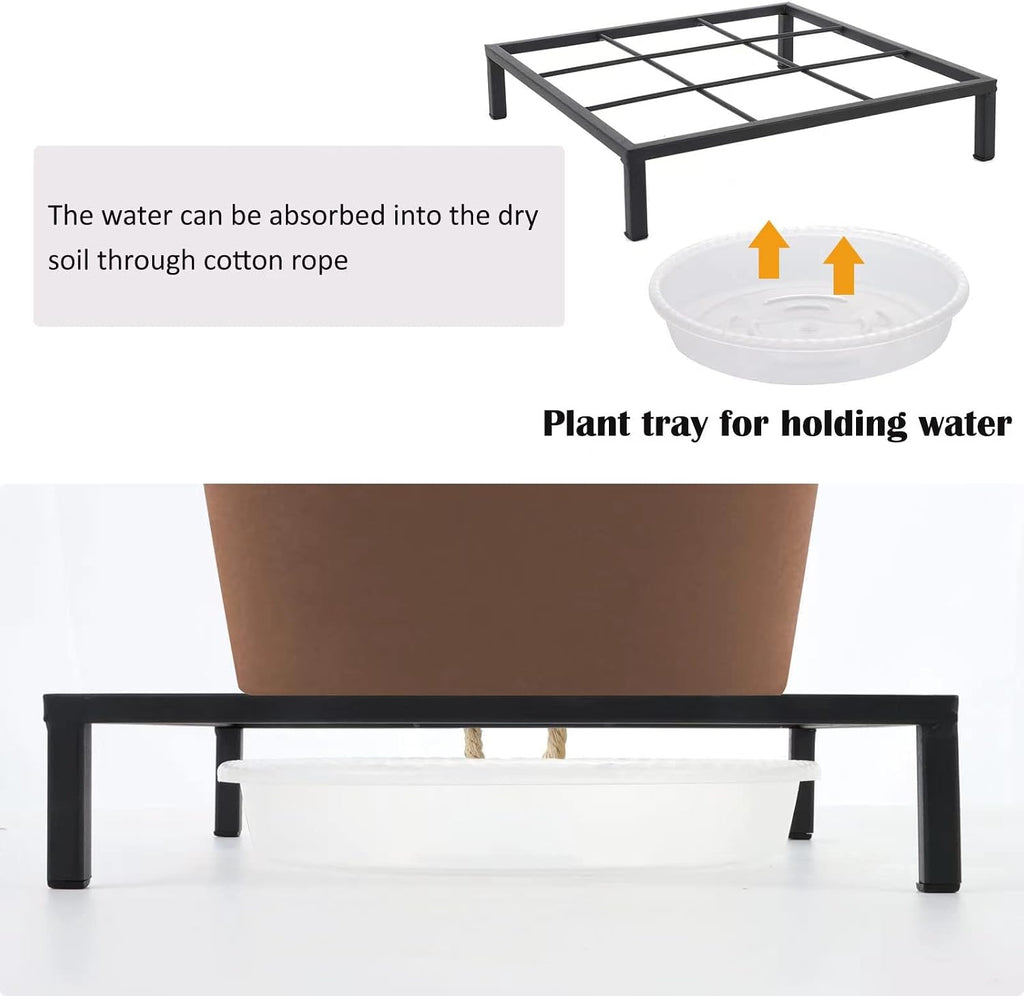 TenFuju 9.8" Metal Heavy Duty Potted Plant Stand Flower Pot Holder with Saucer Indoor Outdoor Rustproof Iron Garden