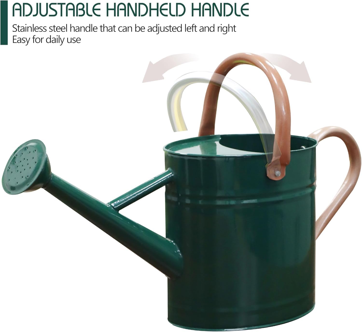 1 Gallon Metal Watering Can for Outdoor Indoor Garden Plants，Green | Movable Handle，With Removable Spout, Can Choose